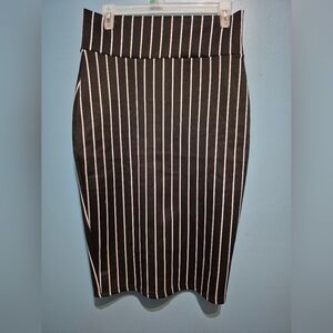 Revamped Black Pencil Skirt with White Vertical Stripes